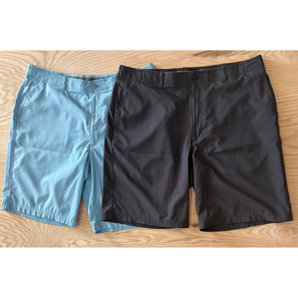 Men's Golf Shorts Size 38 2-Pack Blue Gray Diamond Print Performance Stretch